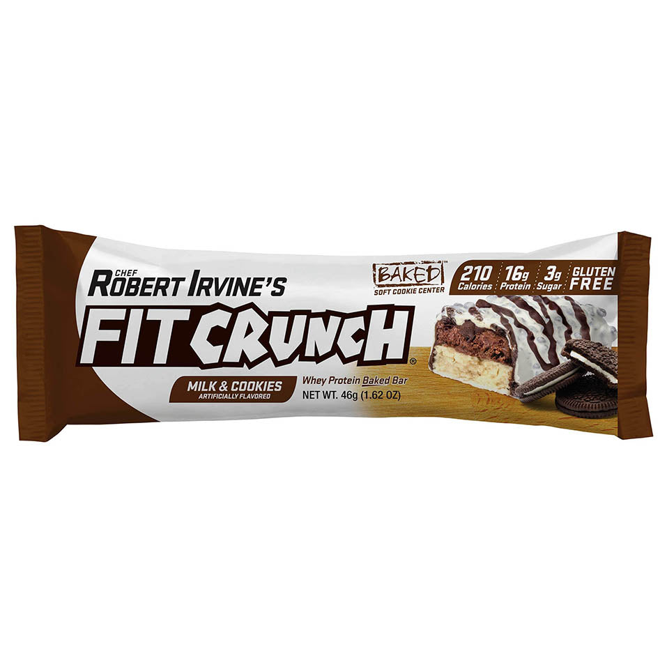 FITCRUNCH Snack Size Protein Bars, Designed by Robert Irvine, Worldâ€™s Only 6-Layer Baked Bar, Just 3g of Sugar & Soft Cake Core (9 Count, Milk & Cookies)