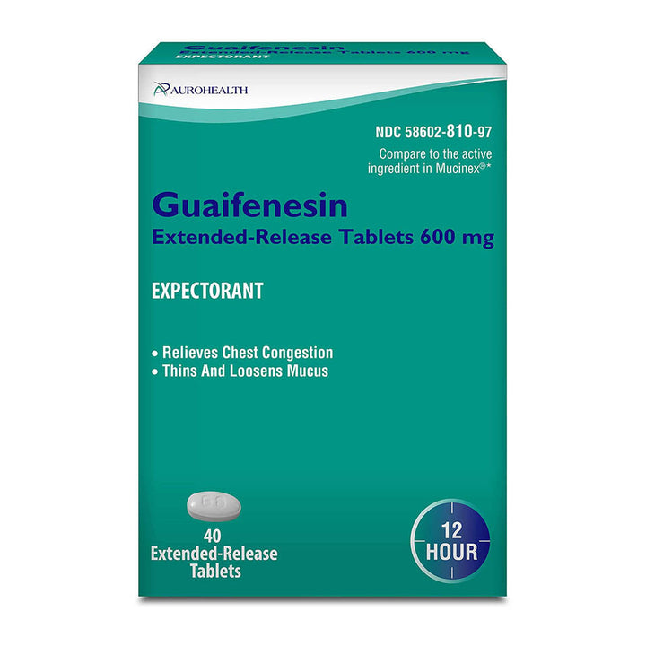 Aurohealth Guaifenesin Extended-Release Tablets 600 mg, 12 Hour Expectorant, Cough and Mucus Relief, 40 Count