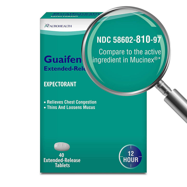 Aurohealth Guaifenesin Extended-Release Tablets 600 mg, 12 Hour Expectorant, Cough and Mucus Relief, 40 Count