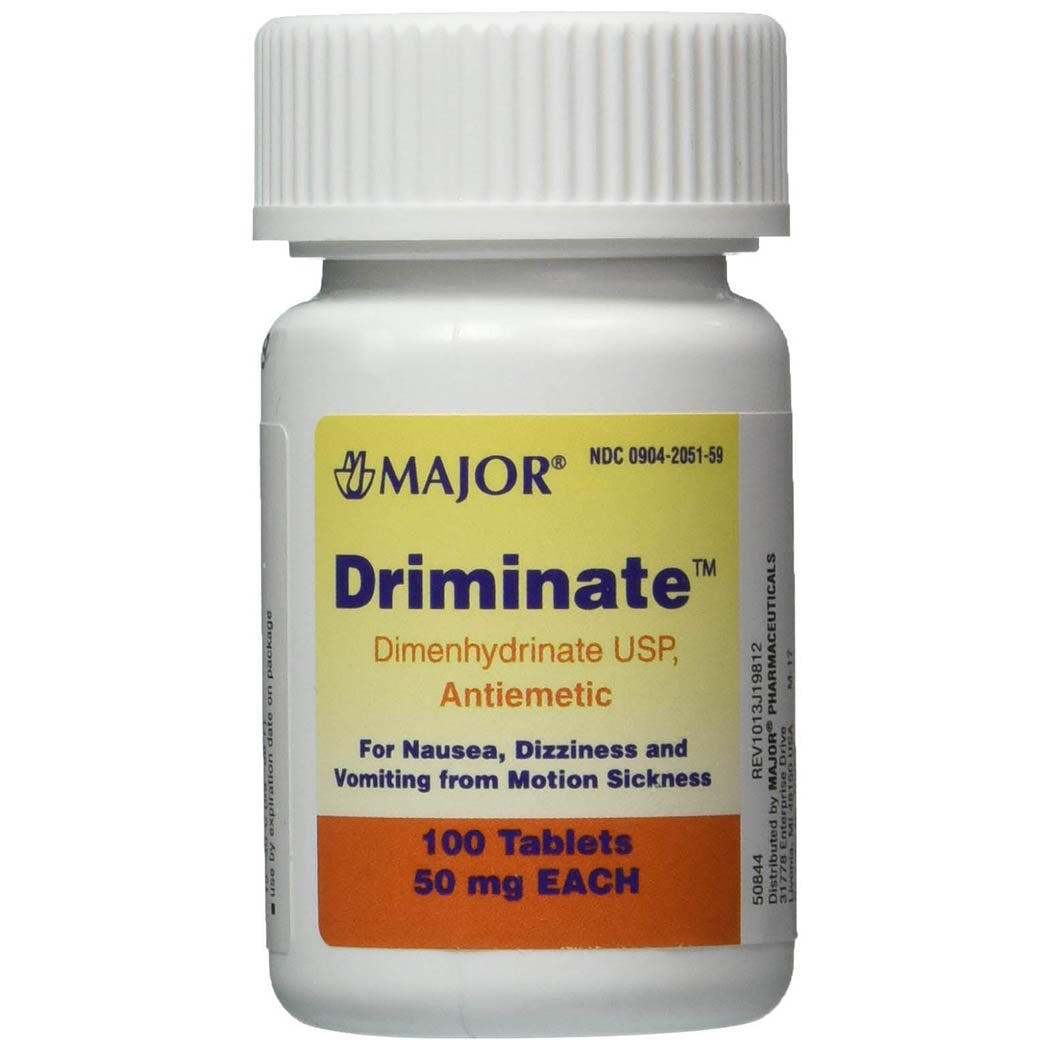 Driminate Generic for Dramamine Motion Sickness 50 mg Anti Nausea 100 count