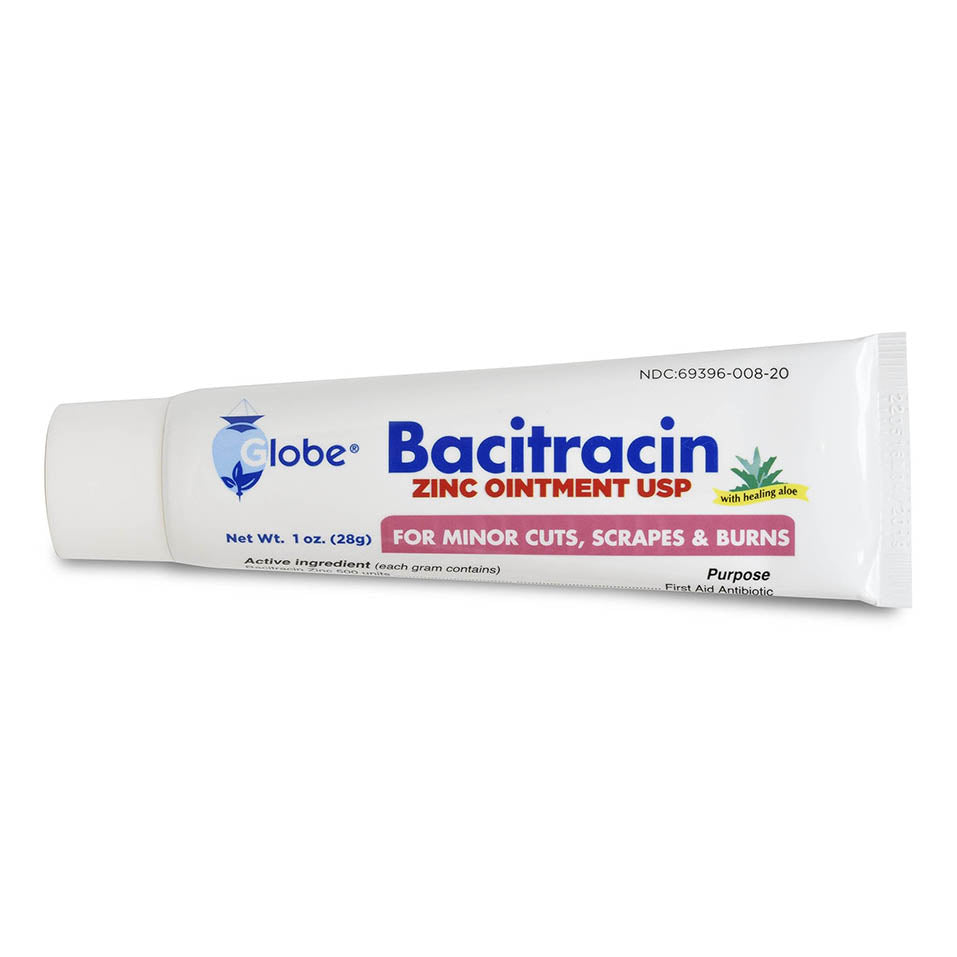 Globe Bacitracin Zinc 1 oz Tube, First Aid Antibiotic Ointment Helps to Prevent Infection in Minor cuts, scrapes and Burns