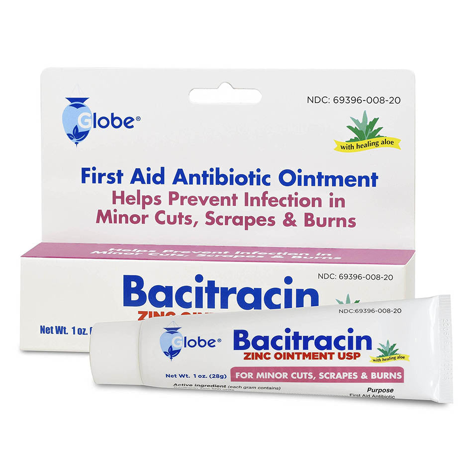 Globe Bacitracin Zinc 1 oz Tube, First Aid Antibiotic Ointment Helps to Prevent Infection in Minor cuts, scrapes and Burns