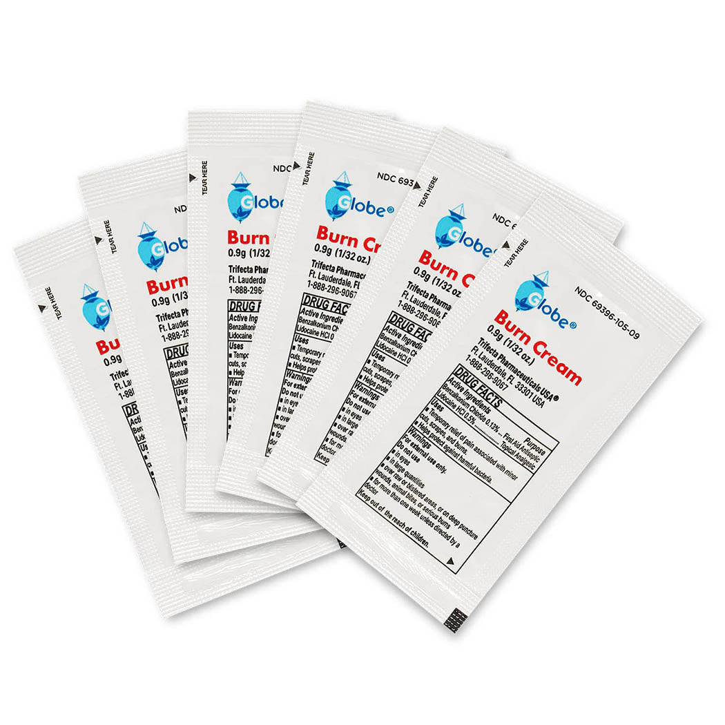 Globe First Aid Burn Cream 0.9g Packets, (Box of 144) Advanced First Aid Cream for Temporary Relief of Minor Burns, Cuts, and Scrapes