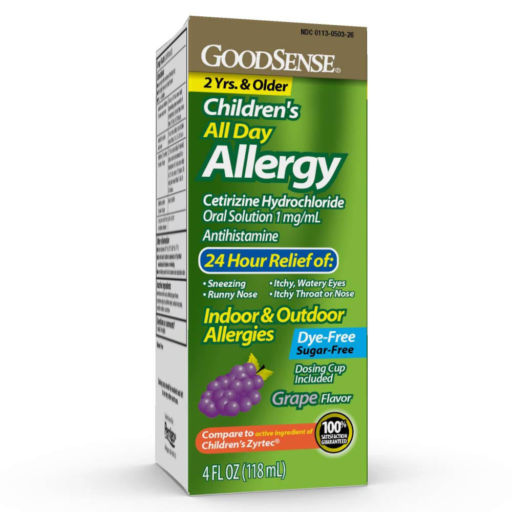 GoodSense ChildrenÃ¢â‚¬â„¢s All Day Allergy, Cetirizine Hydrochloride Oral Solution 1 mg/mL, Grape Flavor, 4 Ounces