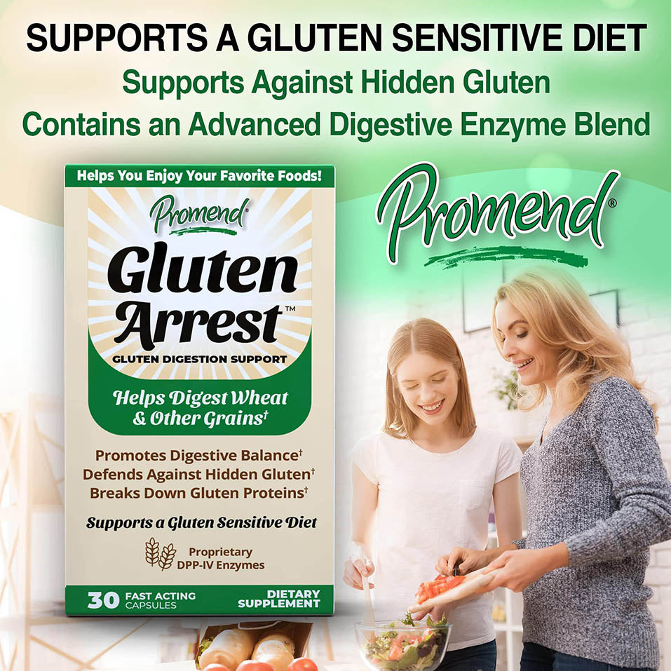 Promend Gluten Arrest Neutralizing Formula, Supports Healthy Digestion, Helps Digest Wheat and Other Grains, Defends Against Hidden Gluten, Multicolor, 30 Count