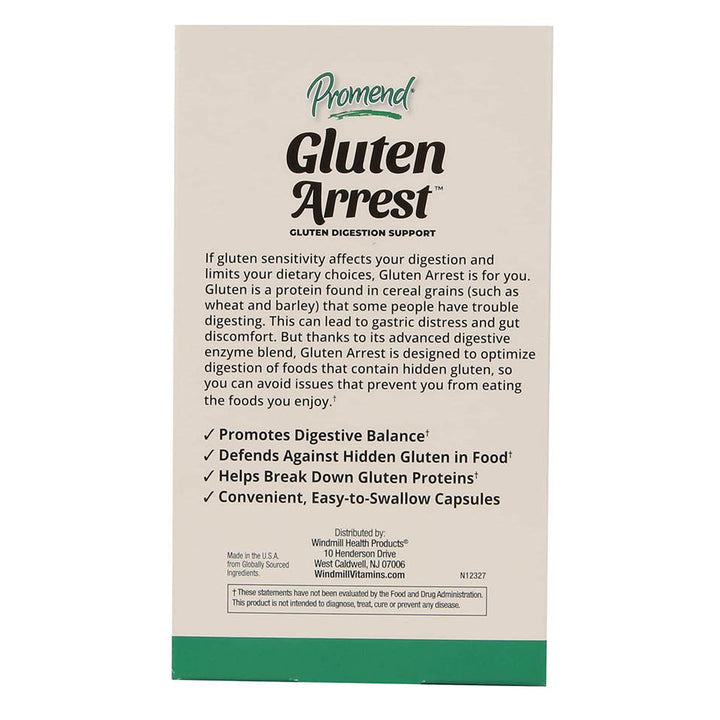 Promend Gluten Arrest Neutralizing Formula, Supports Healthy Digestion, Helps Digest Wheat and Other Grains, Defends Against Hidden Gluten, Multicolor, 30 Count