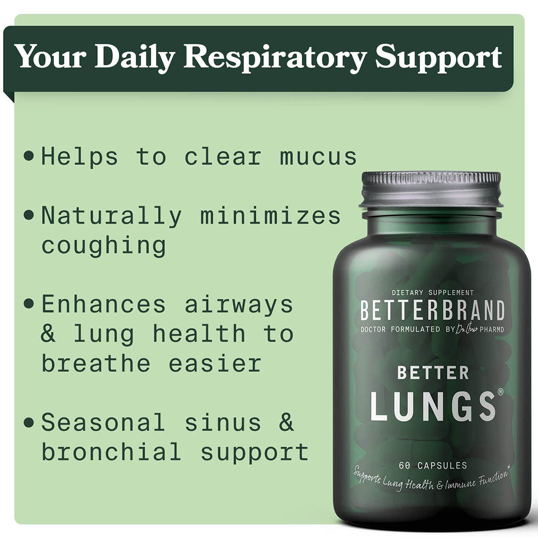 Betterbrand BetterLungs Daily Respiratory Health Supplement (60 Capsules) | with Vitamin D, Elderberry, Ginseng, Mullein, and Reishi Mushroom | for Lung Health, Allergy, Sinus, and Mucus Relief