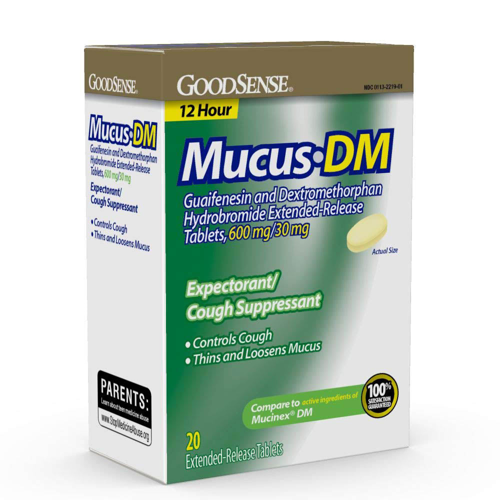 GoodSense Mucus DM Guaifenesin and Dextromethorphan Hydrobromide Extended-Release Tablets, 600 mg/30 mg; Expectorant and Cough Suppressant, 20 Count