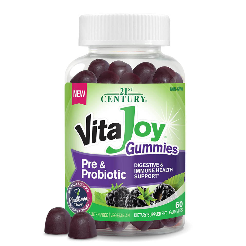 21st Century HealthCare VitaJoy Pre & Probiotic Gummies, BlackBerry, 60 Count, Purple