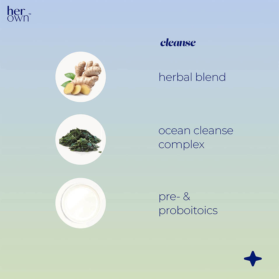 her own Cleanse, Gentle Detox, Supports Healthy Gut, Ocean Algae Cleanse, Prebiotic/Probiotic Blend, Cleansing Herbal Blend, Gluten and Soy Free, Vegan, 60 Capsules, 30 Servings, Multicolor