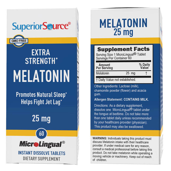 Superior Source Extra Strength Melatonin 25 mg, Under The Tongue Quick Dissolve Sublingual Tablets, 60 Ct. Natural Sleep Support, Sublingual Melatonin, for Adults, Non-GMO