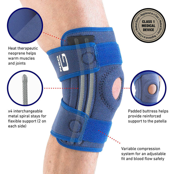 Neo-G Knee Brace, Stabilized, Open Patella â€“ Knee support helps with Arthritis, Joint Pain, Meniscus Tear. Sports Knee Brace for Running, Basketball, Working Out, Volleyball. Class 1 Medical Device