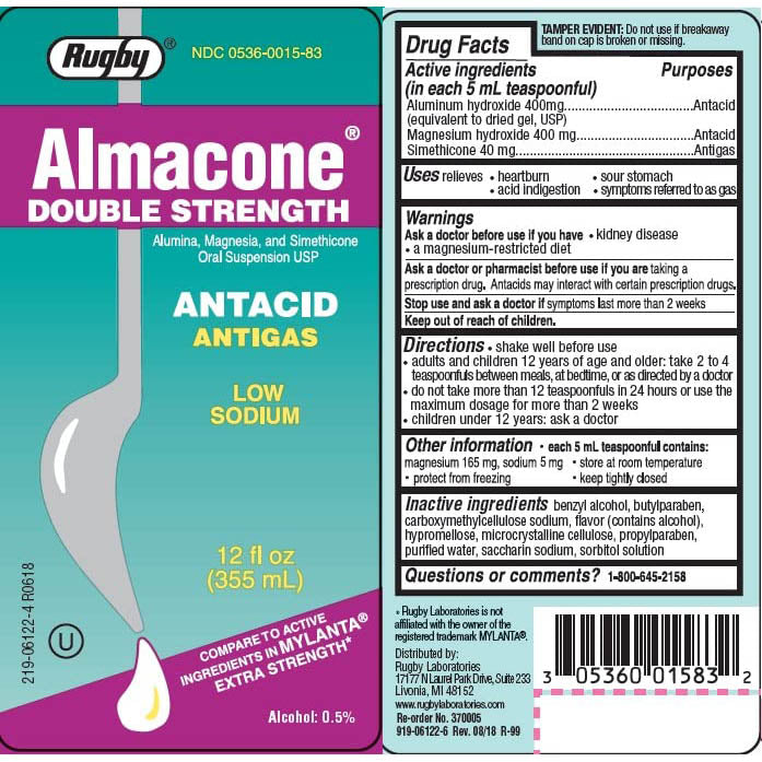 Rugby Almacone Double Strength Antacid Antigas Alumina Magnesia Simethicone Oral Suspension USP - 12 Fl Oz