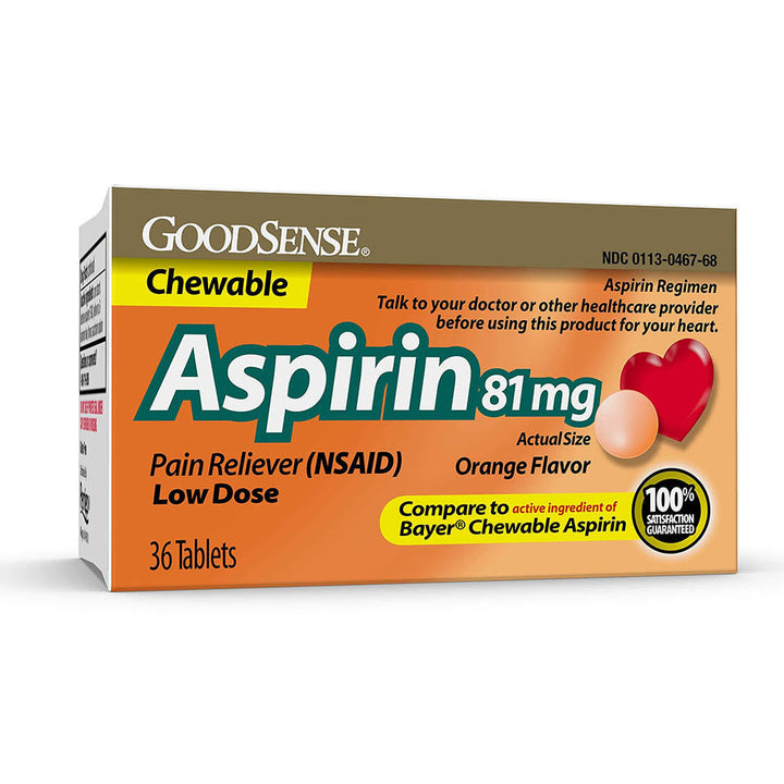 GoodSenseÂ Â Aspirin 81 mgÂ Â Pain Reliever (NSAID) Chewable Tablets, Low Dose Aspirin, Orange Flavor