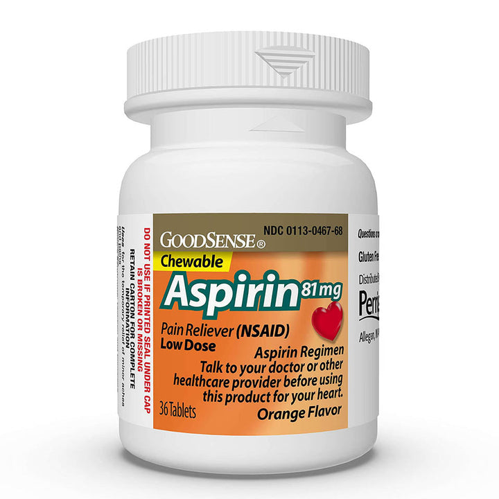 GoodSenseÂ Â Aspirin 81 mgÂ Â Pain Reliever (NSAID) Chewable Tablets, Low Dose Aspirin, Orange Flavor