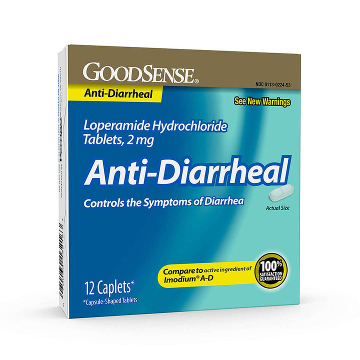 GoodSense Anti-Diarrheal Medicine, Loperamide Hydrochloride Tablets, 2 mg, 12 Count