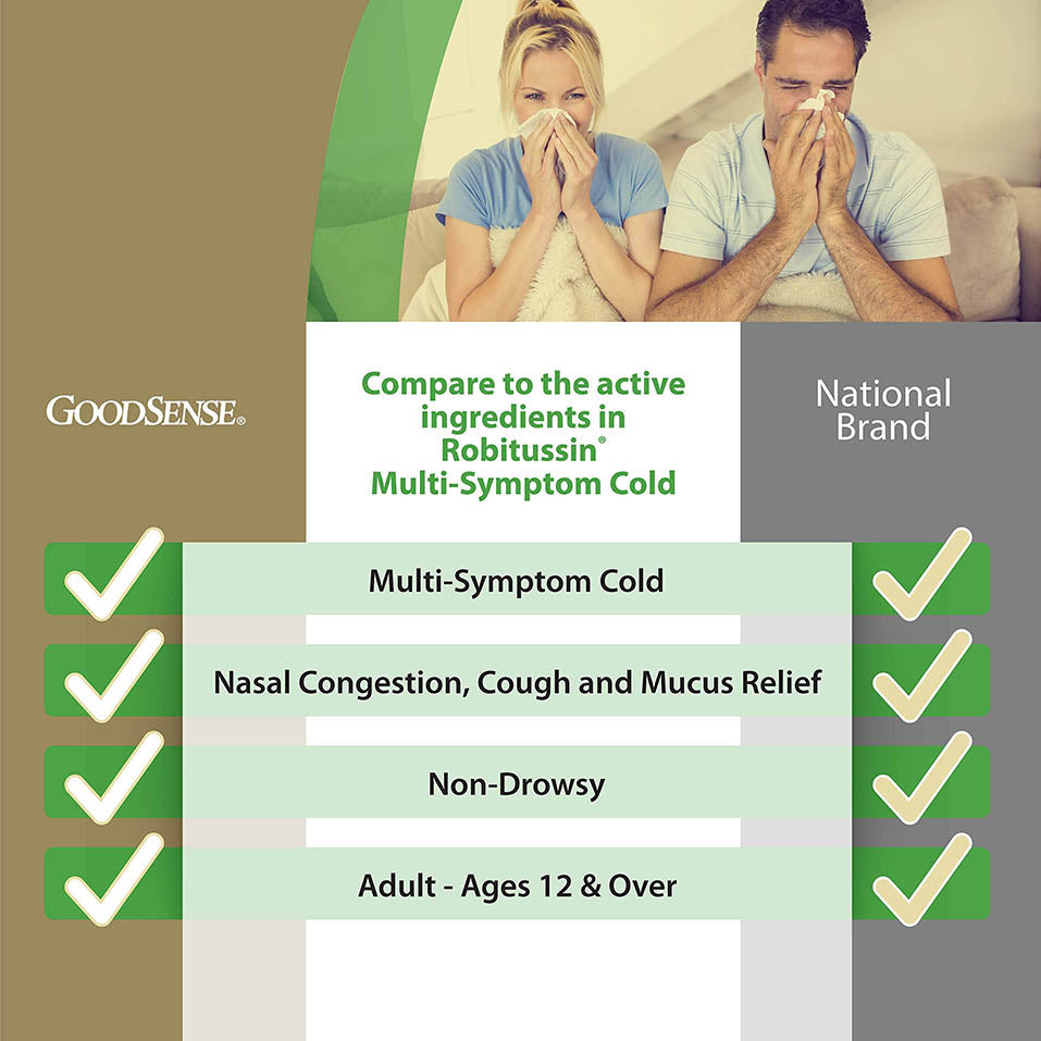 GoodSense Tussin Cough & Cold, Wild Cherry Flavor; Multi-Symptom Cold Medicine Relieves Cough, Nasal Congestion and Chest Congestion, 4 Fluid Ounces