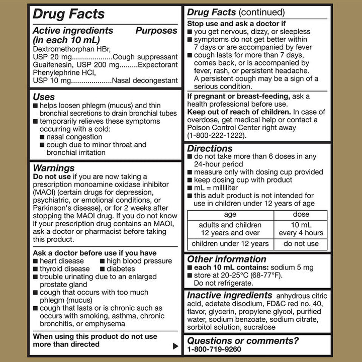 GoodSense Tussin Cough & Cold, Wild Cherry Flavor; Multi-Symptom Cold Medicine Relieves Cough, Nasal Congestion and Chest Congestion, 4 Fluid Ounces