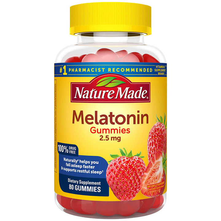 Nature Made Melatonin 2.5 mg Gummies, 100% Drug Free Sleep Aid for Adults, 80 Gummies, 80 Day Supply