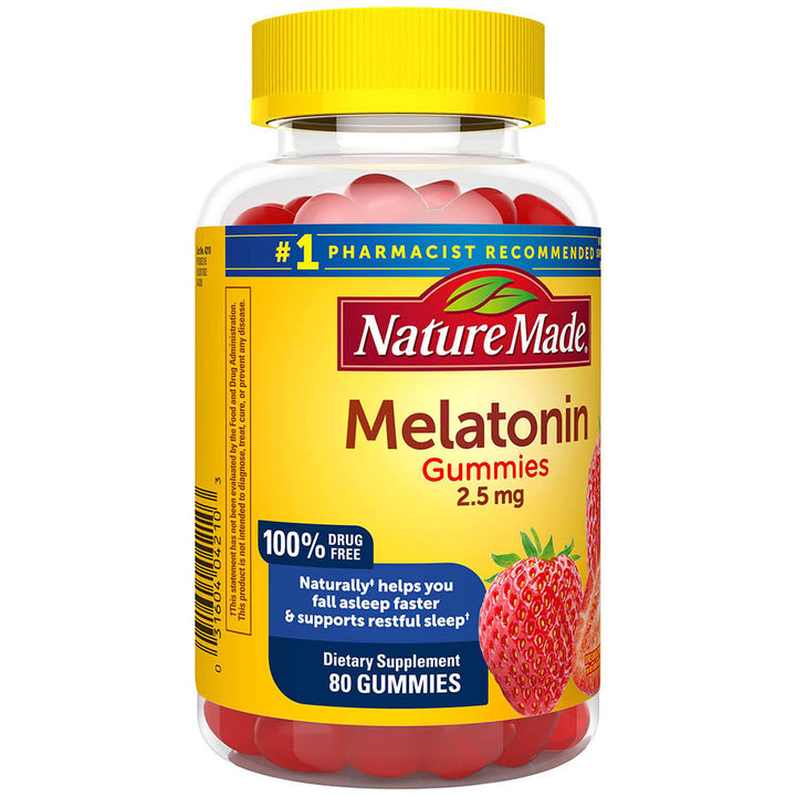 Nature Made Melatonin 2.5 mg Gummies, 100% Drug Free Sleep Aid for Adults, 80 Gummies, 80 Day Supply