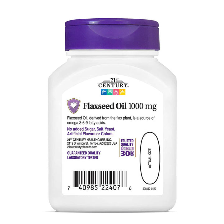 21st Century Flaxseed Oil 1000 mg Softgels, 60 Count (22407)