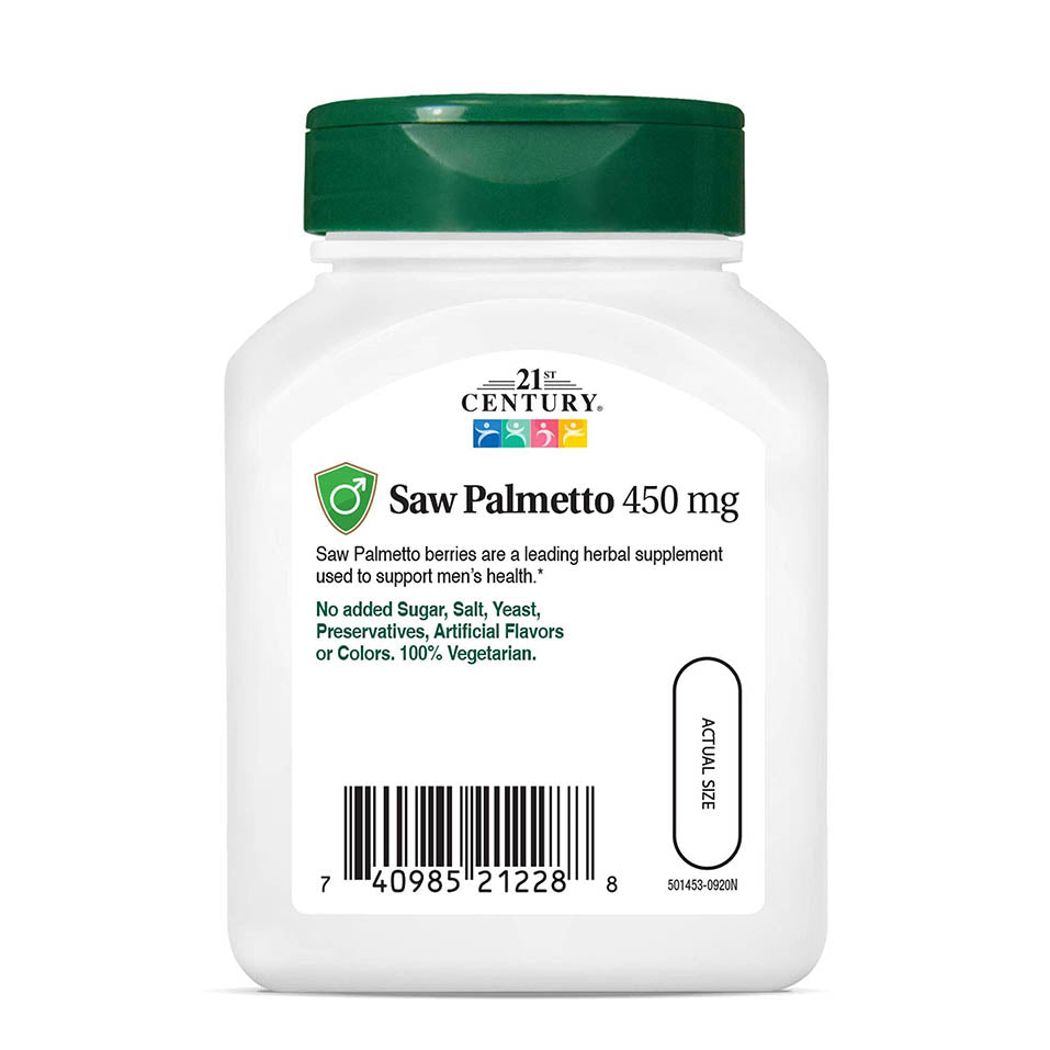 21st Century Saw Palmetto 450mg Veg Capsules, 60 Count