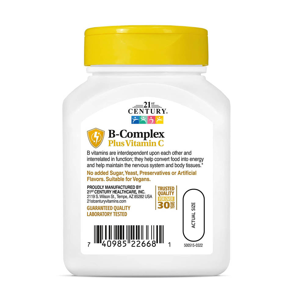 21st Century Healthcare, B Complex Plus Vitamin C, Tablets 100 Count