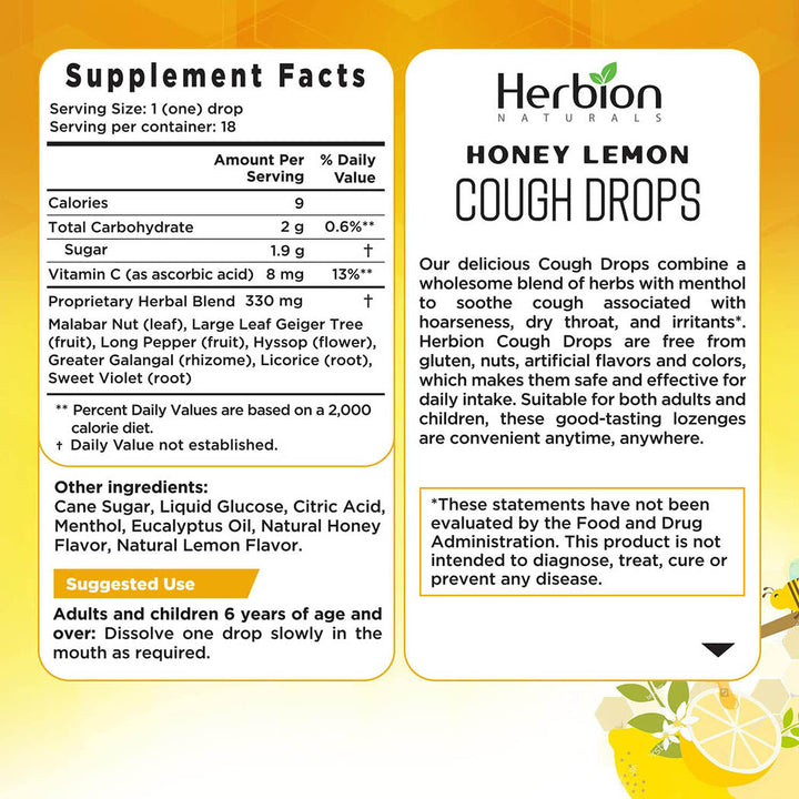 Herbion, Cough Drops Honey Lemon, 18 Count