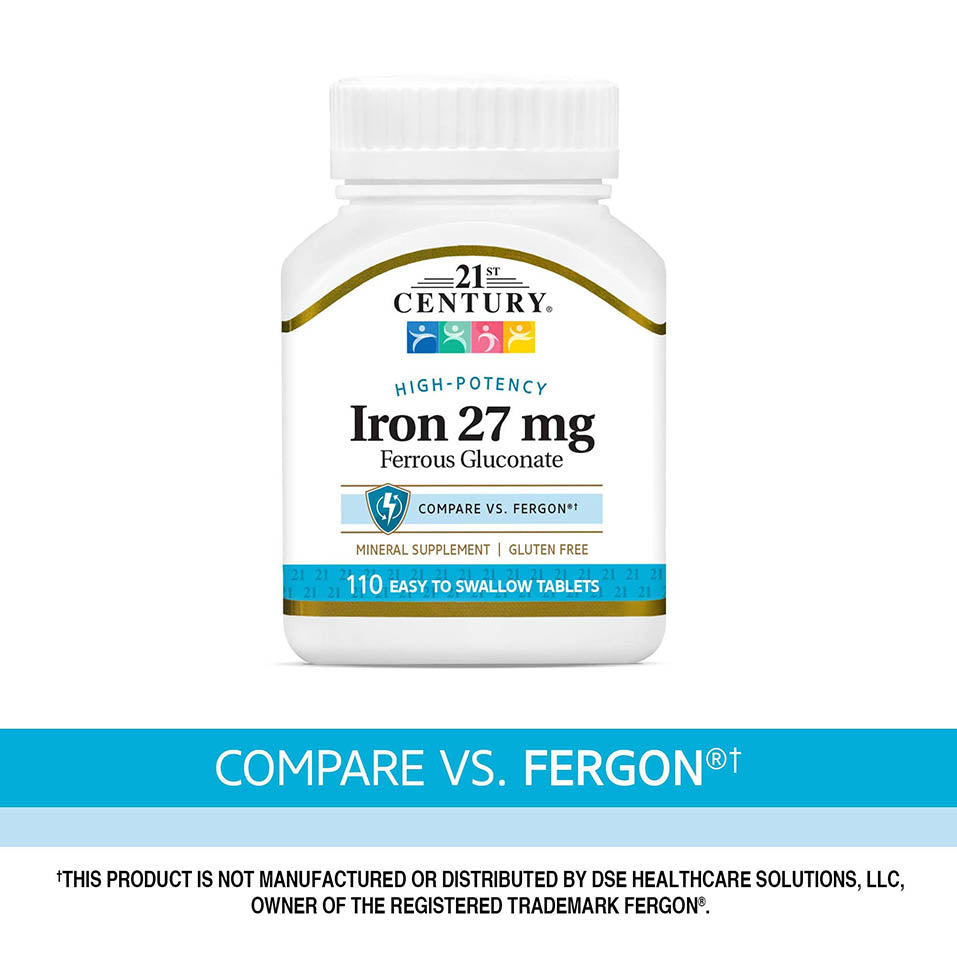 21st Century Iron 27 Mg Ferrous Gluconate Tablets, 110Count