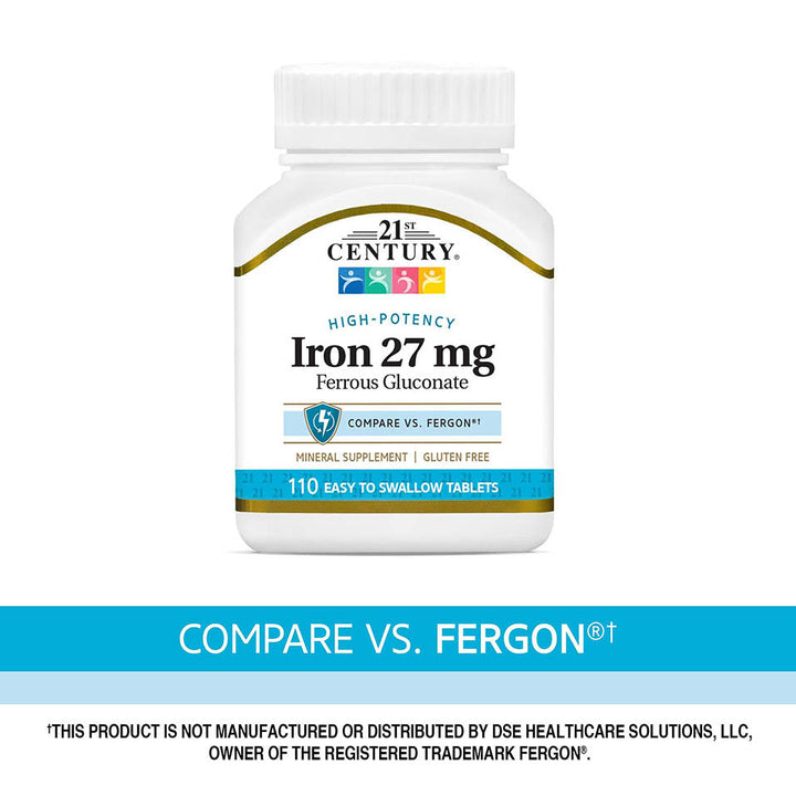 21st Century Iron 27 Mg Ferrous Gluconate Tablets, 110Count