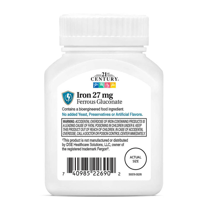 21st Century Iron 27 Mg Ferrous Gluconate Tablets, 110Count