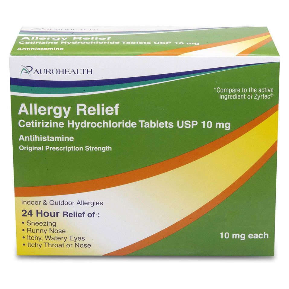 Aurohealth Allergy Relief Cetirizine Hydrochloride 10 mg Tablets, 30 Count