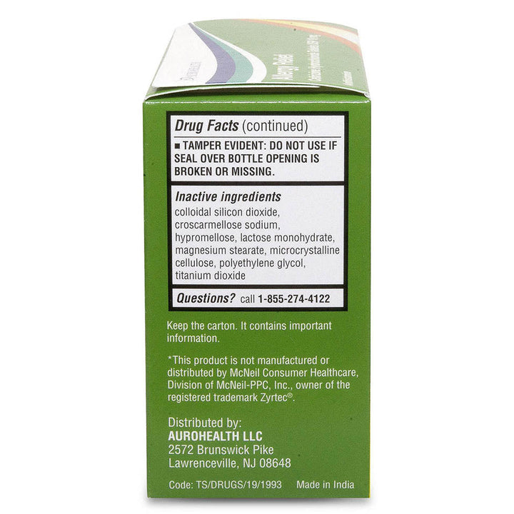 Aurohealth Allergy Relief Cetirizine Hydrochloride 10 mg Tablets, 30 Count