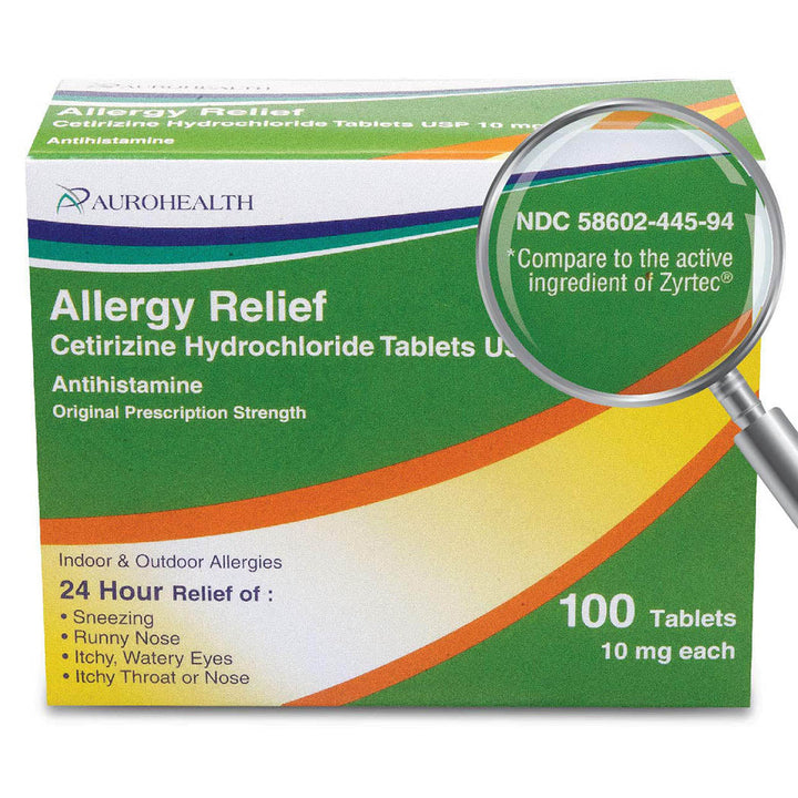 Aurohealth Akk Day Allergy Relief Cetirizine Hydrochloride, 10 mg Tablets, Antihistamine, 100 Count