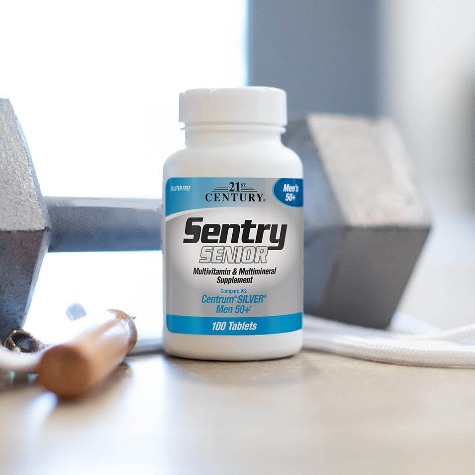 21st Century Sentry Senior Men 50Plus Tablets, White Unscented 100 Count