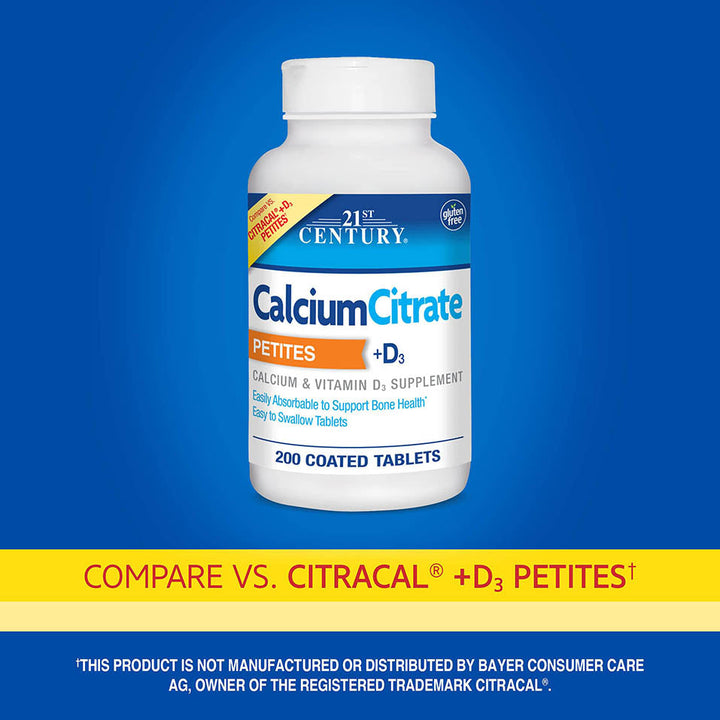 21st Century Calcium Citrate + D3 Petites Coated Tablets 200 ea