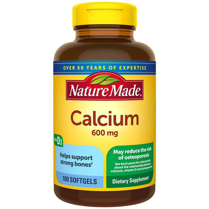 Nature Made Calcium 600 mg with Vitamin D3, Dietary Supplement for Bone Support, 100 Softgels