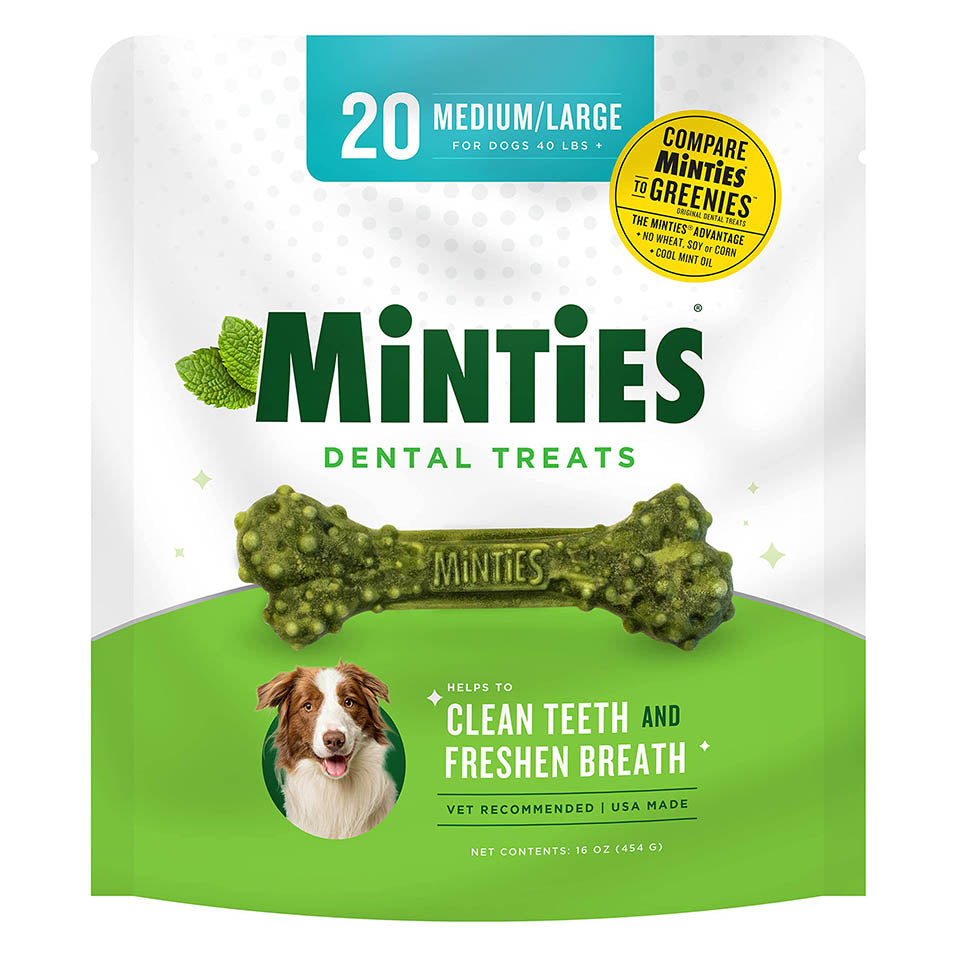 Minties VetIQ Dog Dental Bone Treats, Dental Chews for Medium/Large Dogs (Over 40 Lbs), 20 Count