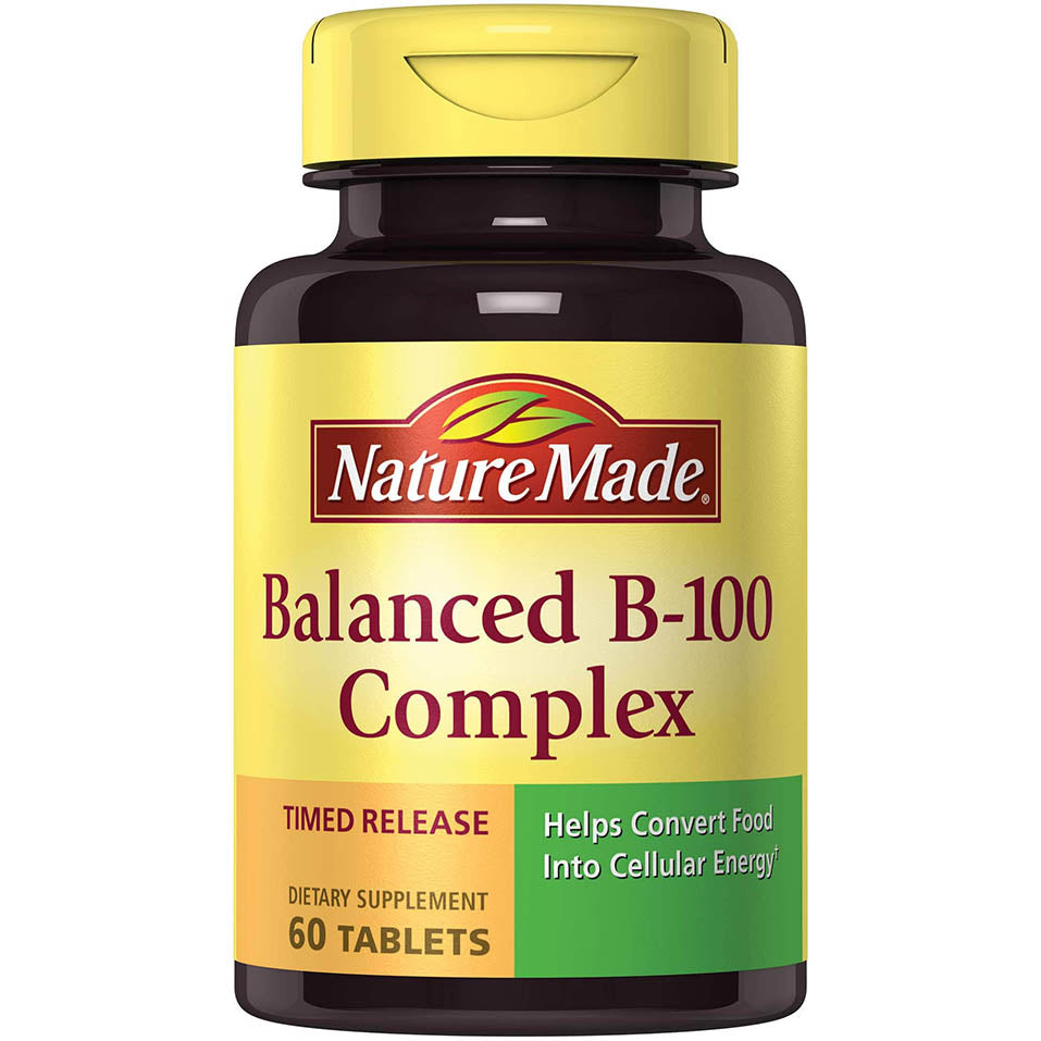 Nature Made Balanced B-100 Timed Release (Thiamin, Riboflavin, Niacin, B6, B12, Biotin, Pantothenic Acid & Folic Acid) Tablets 60 Ct