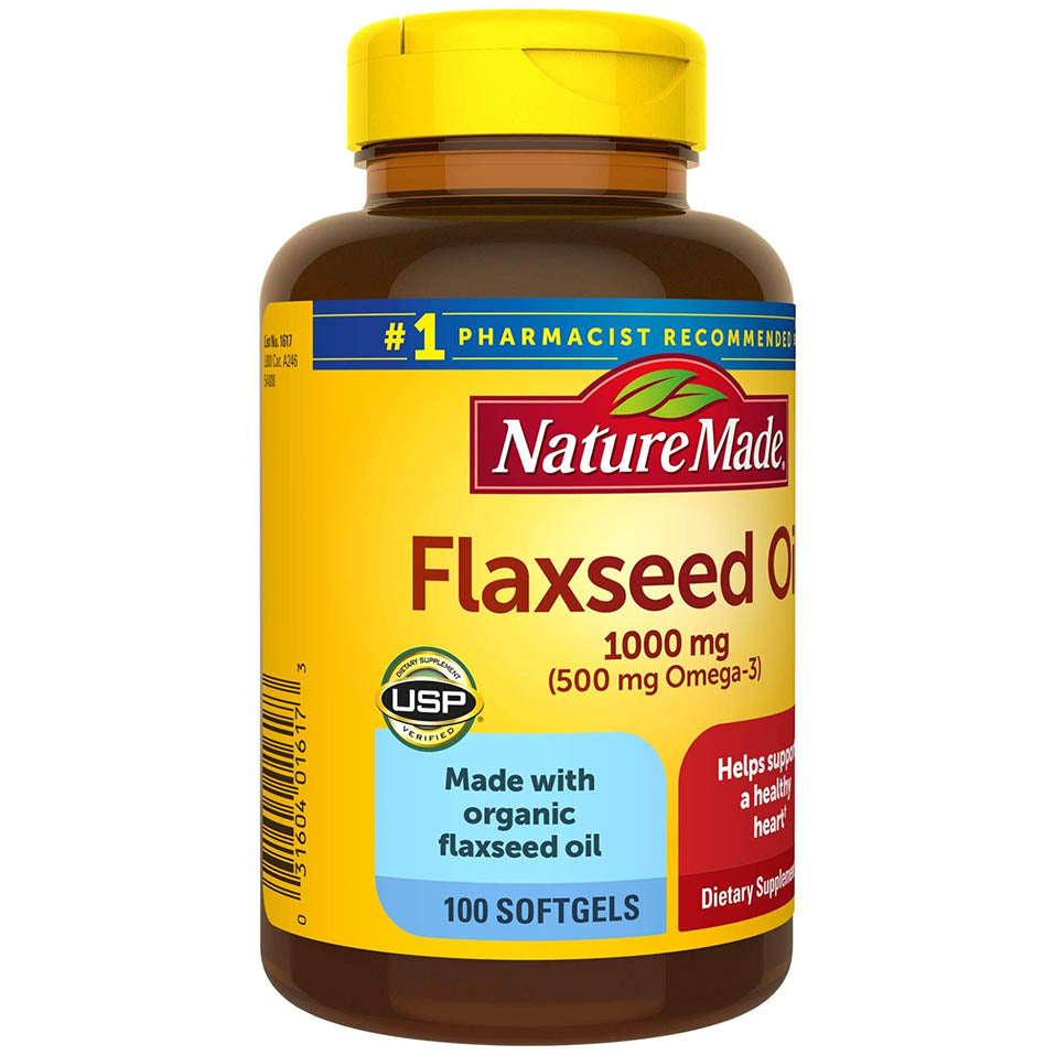 Nature Made Flaxseed Oil 1000 mg, Fish Free Omega 3 Supplement, Dietary Supplement for Heart Health Support, 100 Softgels, 100 Day Supply