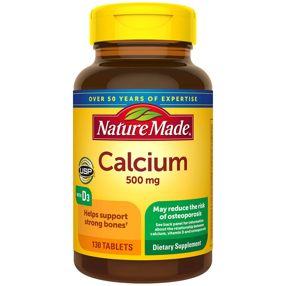 Nature Made Calcium 500 mg with Vitamin D3, Dietary Supplement for Bone Support, 130 Tablets