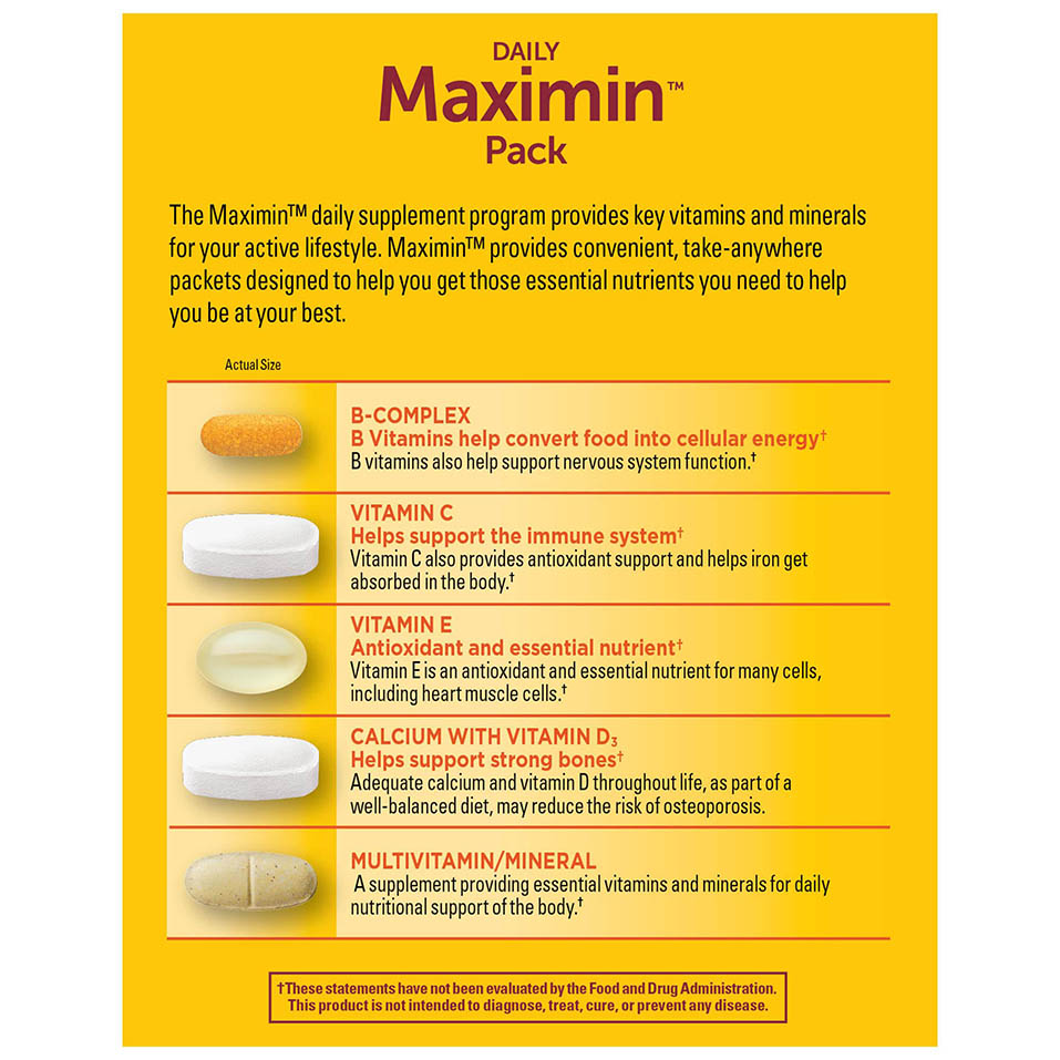 Nature Made Daily Maximin Vitamin Pack, Dietary Supplement for Nutritional Support, 30 Packets, 30 Day Supply