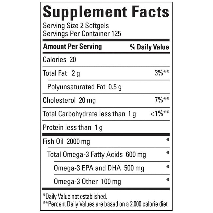 Nature Made Fish Oil 1000 mg Softgels, Fish Oil Supplements, Omega 3 Fish Oil for Healthy Heart Support, Omega 3 Supplement with 250 Softgels, 125 Day Supply