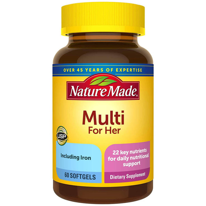 Nature Made Women's Multivitamin Softgels with Vitamin D3 and Iron, 60 Count for Daily Nutritional Support