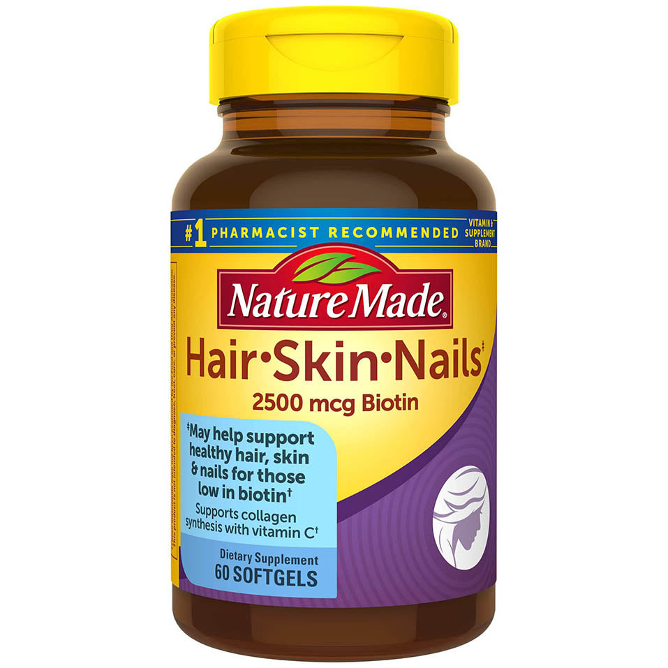 Nature Made Hair Skin and Nails with Biotin 2500 mcg, Dietary Supplement For Healthy Hair Skin and Nails Support, 60 Softgels, 60 Day Supply