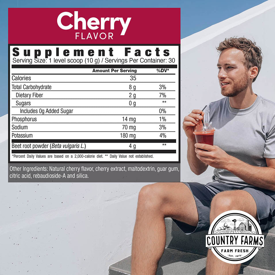 Country Farms Bountiful Beets, Wholefood Beet Extract Superfood, Helps Support Healthy Circulation And Promote Energy, Nitric Oxide Boost, Super Beets, Cherry Flavor, 30 Servings