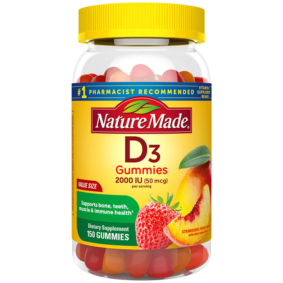 Nature Made Vitamin D3, 150 Gummies, Vitamin D 2000 IU (50 mcg), Vitamin D Gummies For Adults Helps Support Immune Health, Strong Bones and Teeth, & Muscle Function, 250% of Daily Value for Vitamin D