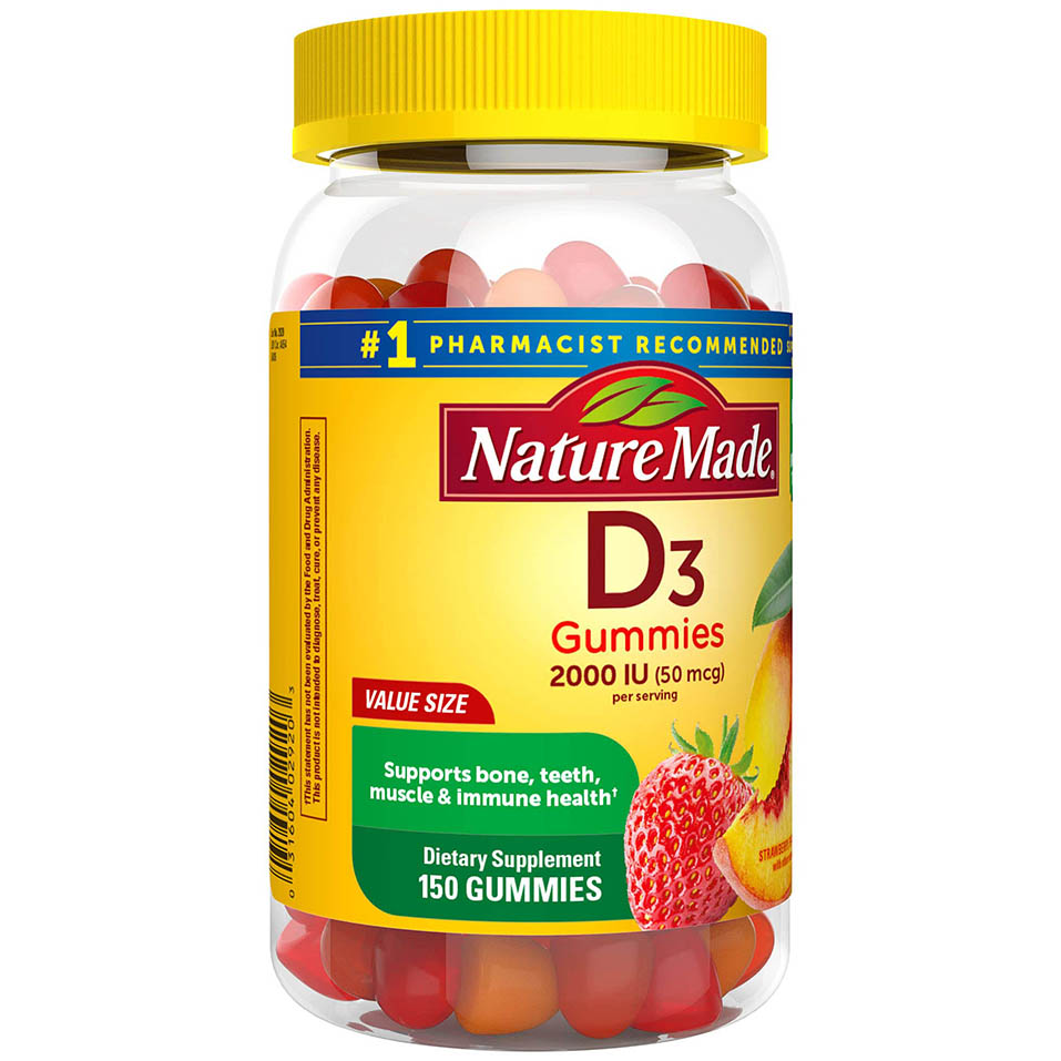 Nature Made Vitamin D3, 150 Gummies, Vitamin D 2000 IU (50 mcg), Vitamin D Gummies For Adults Helps Support Immune Health, Strong Bones and Teeth, & Muscle Function, 250% of Daily Value for Vitamin D