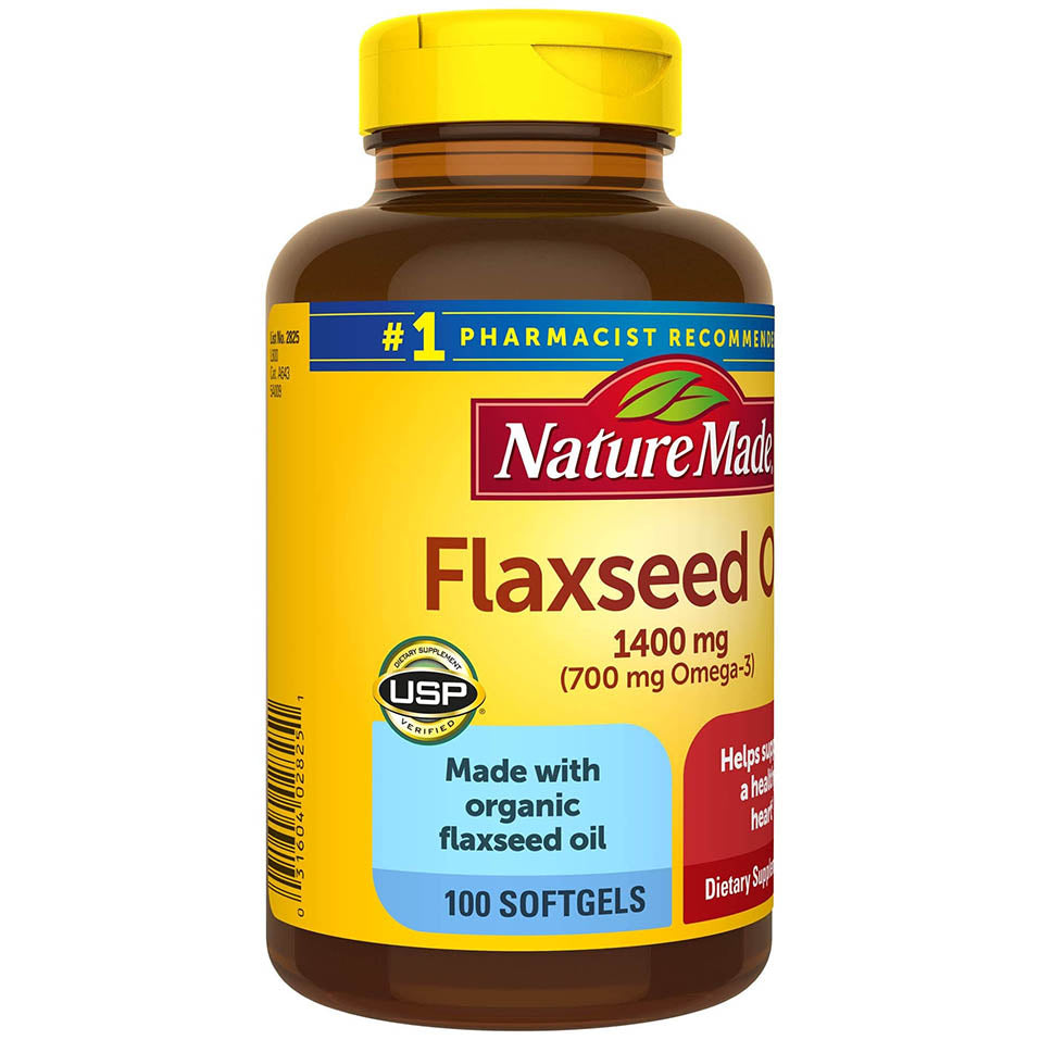 Nature Made Extra Strength Flaxseed Oil 1400 mg, Fish Free Omega 3 Supplement, Dietary Supplement for Heart Health Support, 100 Softgels, 100 Day Supply