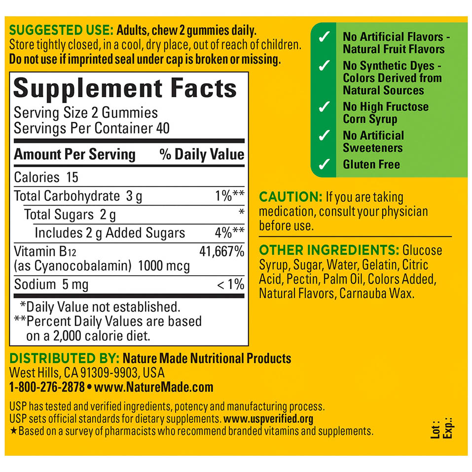 Nature Made Energy B12 1000 mcg, Dietary Supplement for Energy Metabolism Support, 80 Gummies, 40 Day Supply